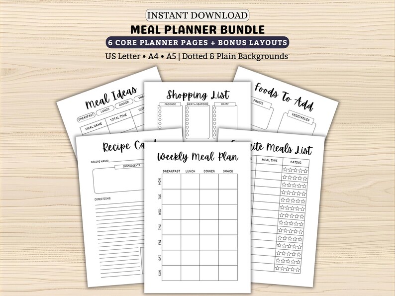 Meal Planner Printable Bundle | Weekly Meal Menu, Recipe Cards ...