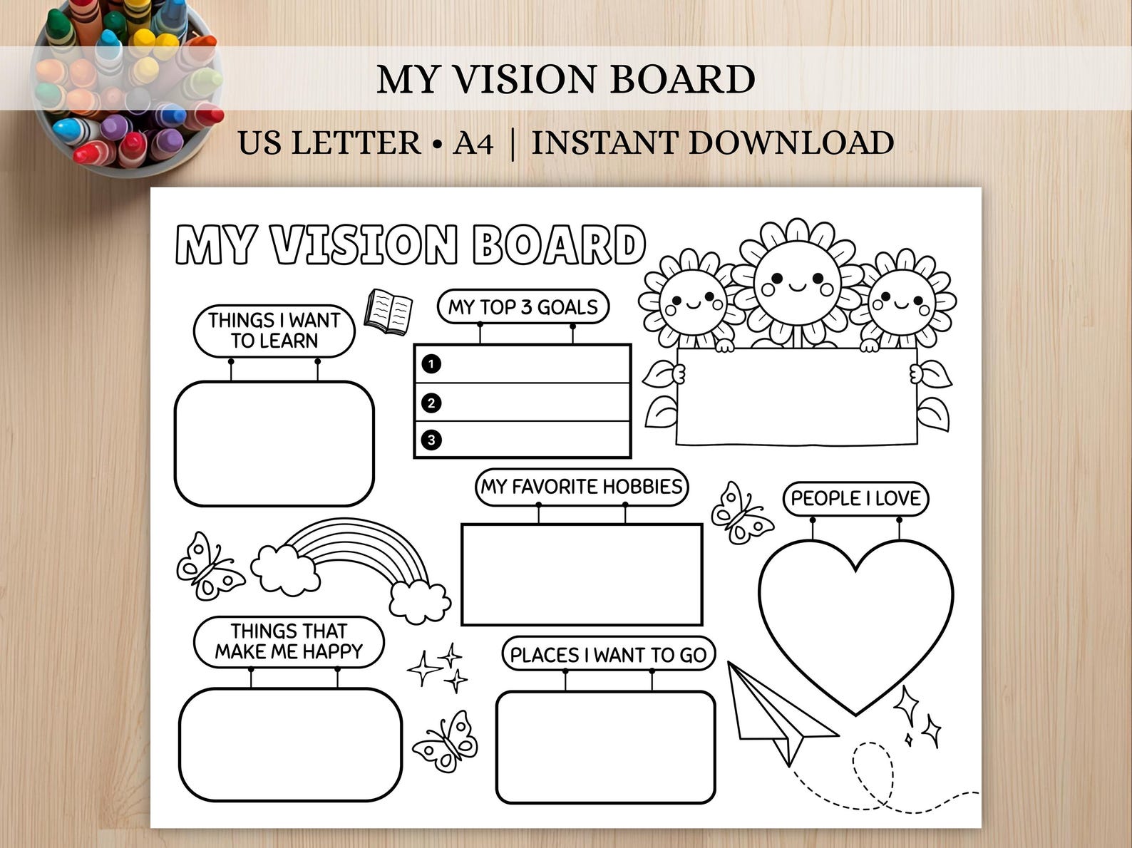 Kids Vision Board Printable | 2026 Goal Setting, Growth Mindset ...