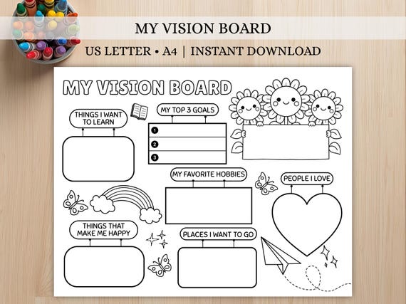 Kids Vision Board Printable | 2026 Goal Setting, Growth Mindset Activity