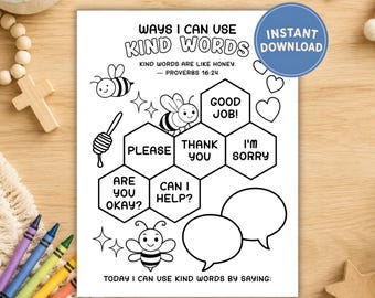 Proverbs 16:24 Bible Verse Printable Coloring Page  | Christian Kids Sunday School Activity