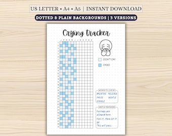 Crying Tracker Printable | Year in Pixels Emotional Wellness Log (Digital Download)