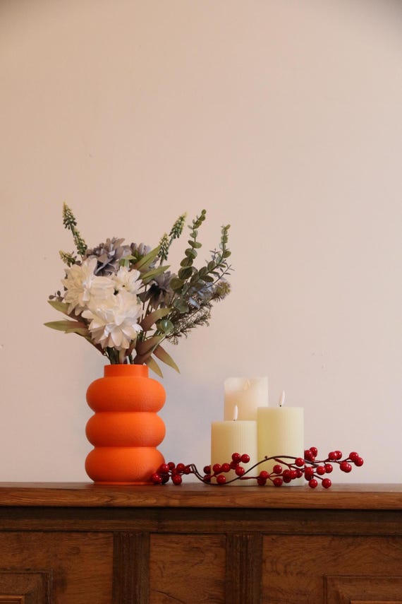 Orange Bubble Vase – Moderne 3D Druck Designvase aus PLA | Deko für Kunstblumen