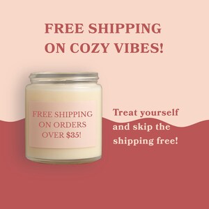 a candle in a jar with a label that reads "FREE SHIPPING ON ORDERES OVER $35!".