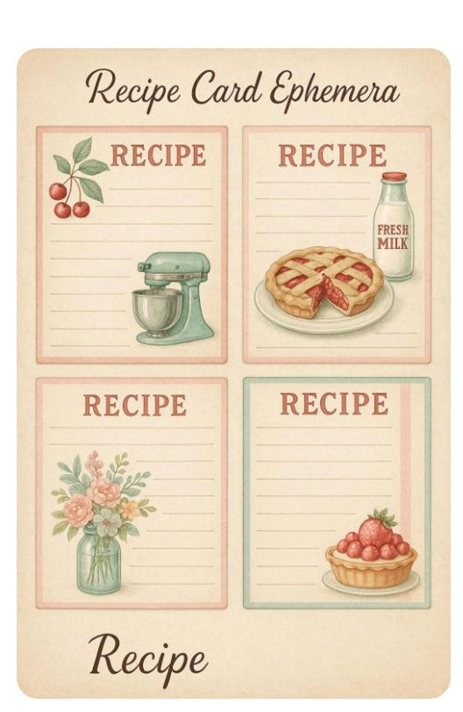1950s Retro Kitchen Junk Journal Kit – Printable Vintage Ephemera ...