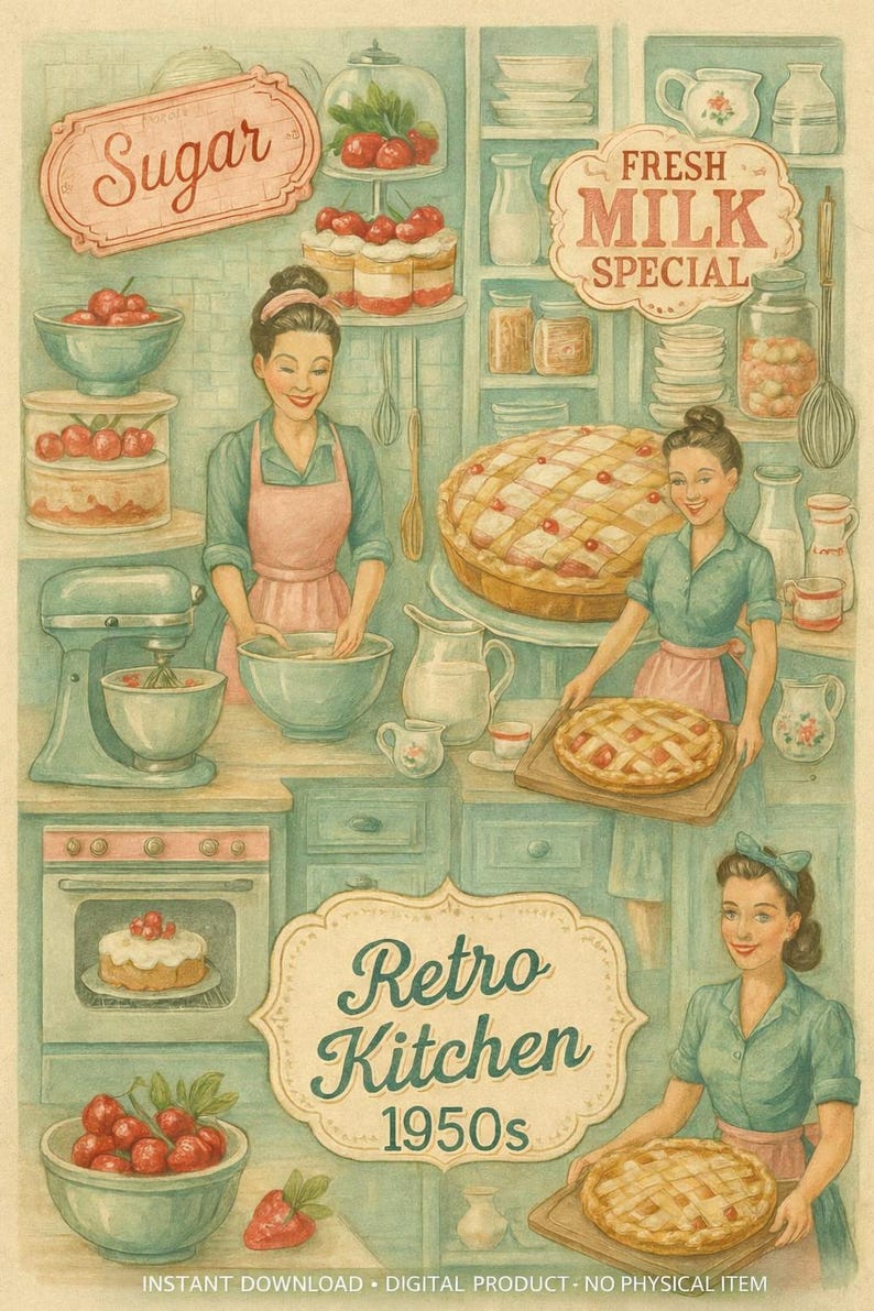 1950s Retro Kitchen Junk Journal Kit – Printable Vintage Ephemera ...