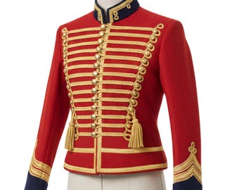 Napoleonic Jimi Hendrix Style Red Hussar Jacket: Gold Braid Pelisse Military Parade Jacket