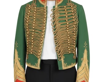 Military Dolman Hussar Jacket Green Napoleonic Uniform Tunic Pelisse Jimi Hendrix Jacket