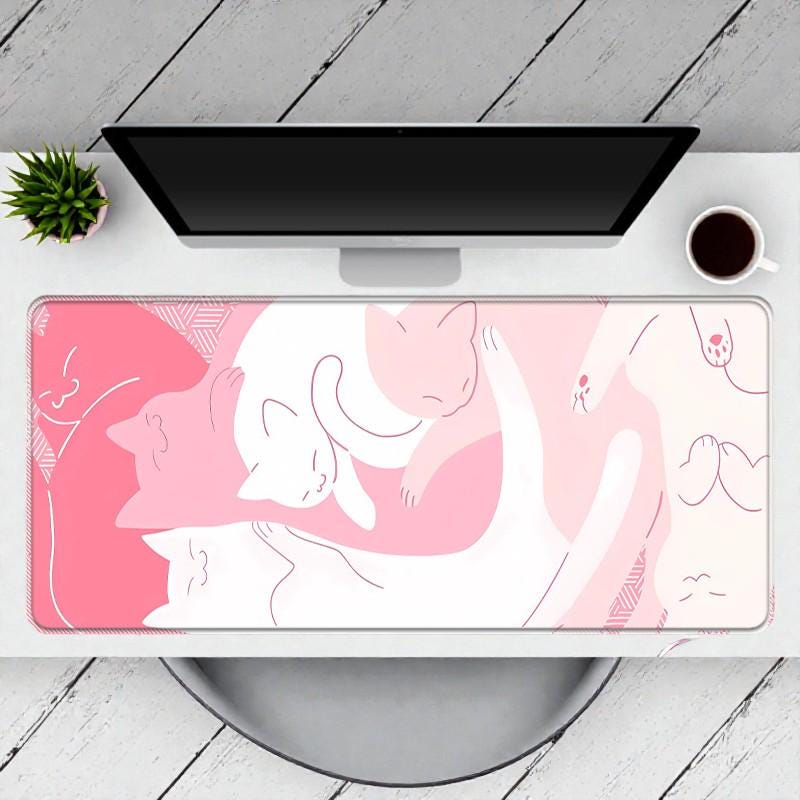 Tappetino Da Scrivania Kawaii Con Fiocchi Rosa – 50x30cm, Pelle PU Morbida, Antiscivolo, Proteggi Tastiera E Mouse