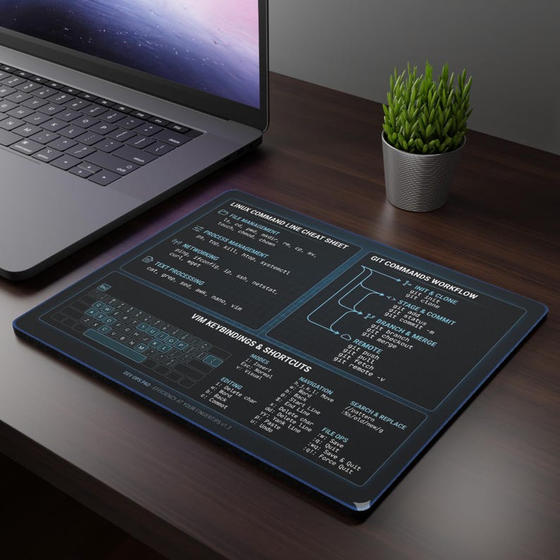 Linux Command Line Cheat Sheet Rectangular Mouse Pad | Git, Vim Shortcuts image 3