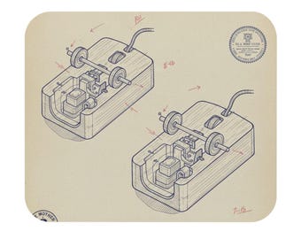 Douglas Engelbart 1970 Computer Mouse Patent Desk Mat, Vintage Tech Blueprint Mousepad, IT Nerd Gift, Engineering Art, Large Office Decor