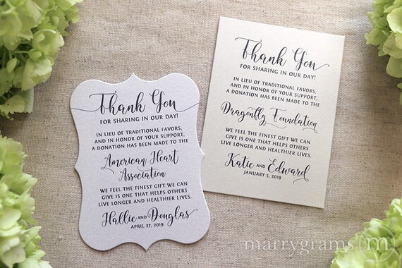 Wedding Donation Favor Cards In Lieu Of Favors Reception Etsy