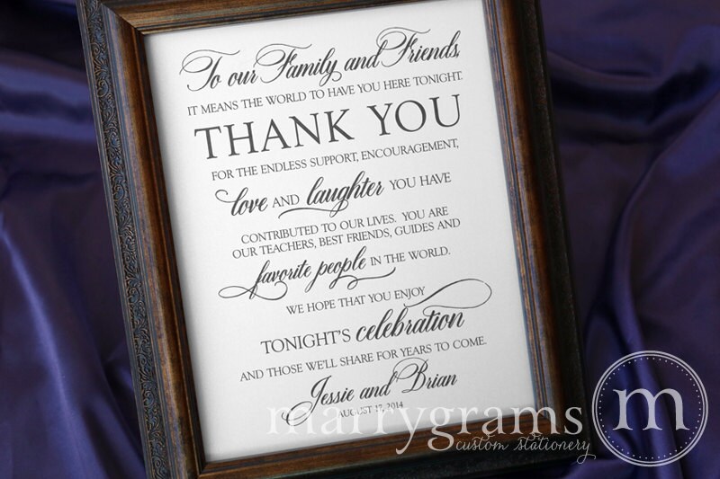 Wedding Reception Thank You Sign - To Our Family & Friends Signage - …