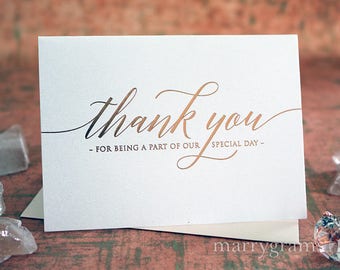 ROSE GOLD FOIL Wedding Vendor, Guest, Family Thank You for Being a Part Engagement, Bridal Shower Party Thank You Cards, Cute Chic Card CS13