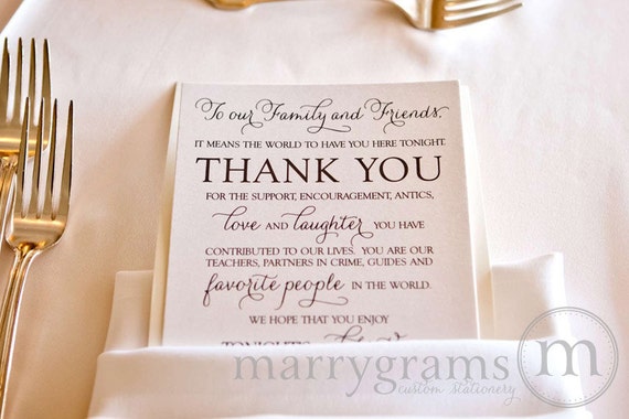 Wedding Reception Thank You Card To Your Guests To Our Etsy