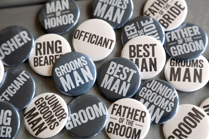 Bridal Party Button Pins for Groomsman, Best Man, Usher Ring Bearer Father of Bride Groom Bachelor Party Pinbacks Wedding Engagement Shower image 2