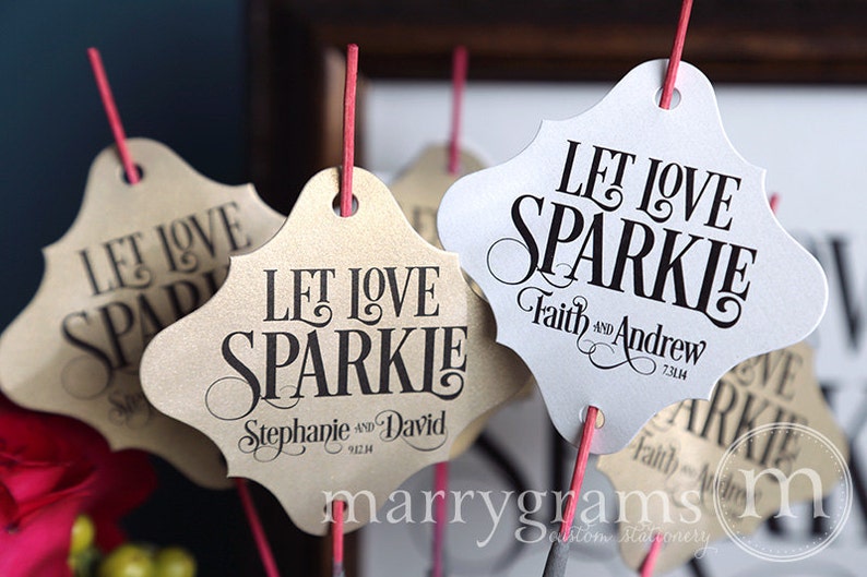 Sparkler Tags - Let Love Sparkle - Wedding Favor Tags Script Custom with Names and Date - For Sparklers (24 / 36ct) SS06 