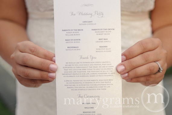 elegant wedding programs single sided flat programs fast etsy