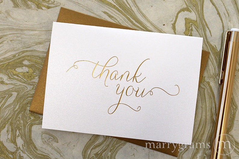 Bridal Shower Wedding Bar Mitzvah Bat Mitzvah All Occasion Party Cards CS01 Baby Shower REAL GOLD FOIL Wedding Thank You Note Card Set
