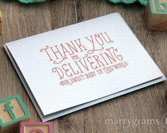 Thank You for Delivering Baby, Greeting Card Thank You Note for OBGYN Doctor, Hospital from New Parents