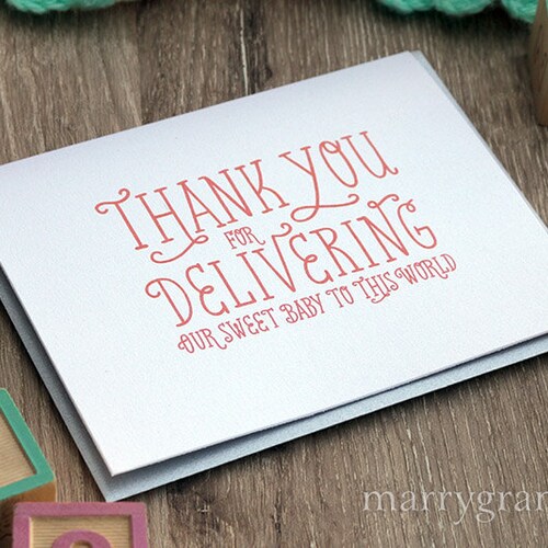 Thank You for Delivering Baby Greeting Card Thank You Note Etsy