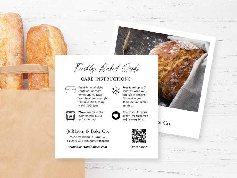 Editable Bakery Care Card Canva Template, Baked Goods Instructions (4x4 ...