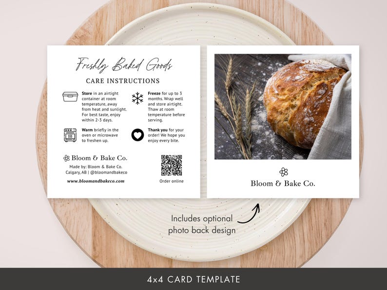 Editable Bakery Care Card Canva Template, Baked Goods Instructions (4x4 ...