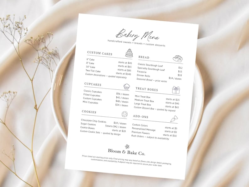 Bakery Price List Template, Editable Canva Menu, Home Bakery Order ...