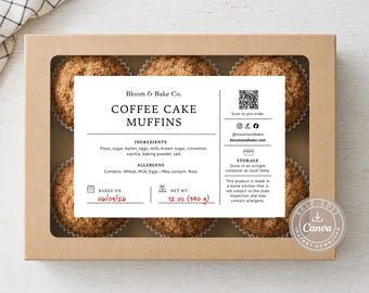Bewerkbaar 4x6 sjabloon voor een etiket voor huisgemaakte producten, thermische printer bakkerijsticker, ingrediëntenetiket, Canva thuisbakkerijverpakking