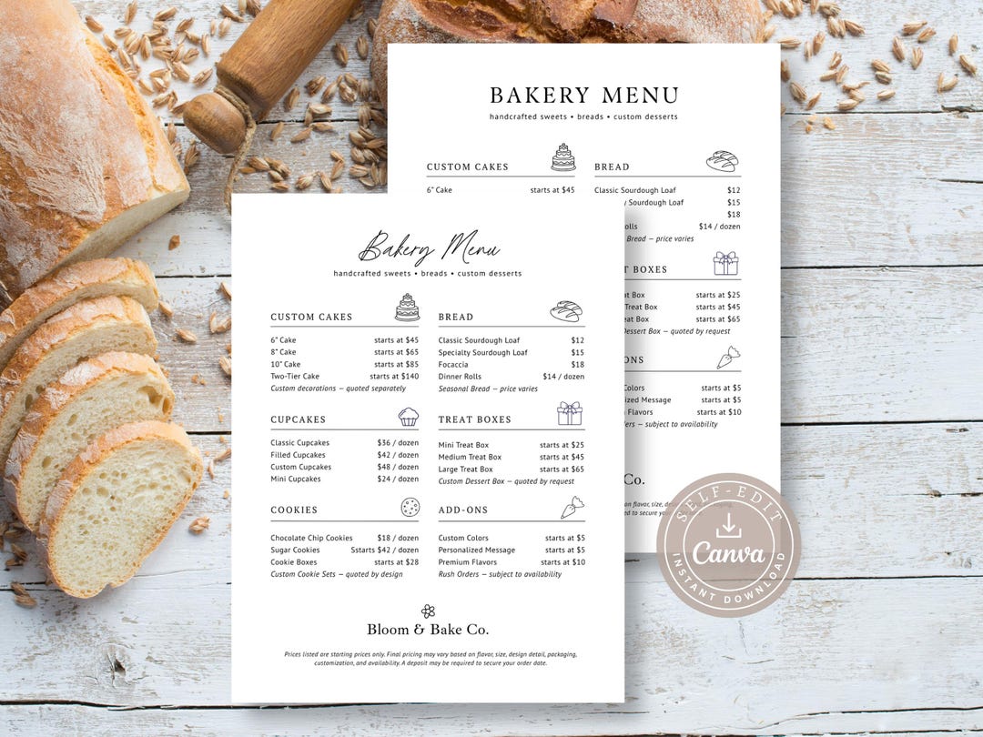 Bakery Price List Template, Editable Canva Menu, Home Bakery Order ...