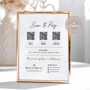 Scan to Pay Sign Canva Template, Editable QR Code Payment Sign, Market Booth or Small Business Vendor Display