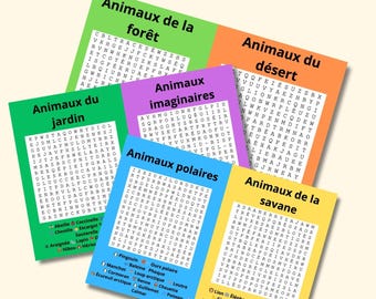Animal Word Search (PDF) – 10 Printable Educational Activity Sheets – Children's Game for Preschool & Elementary School