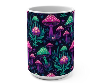 Neon Pilz Muster Tasse | Psychedelische Pilz Design, 15 Unzen Keramik