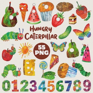 The Very Hungry Caterpillar Watercolor Clipart 55 PNGs, Hungry Caterpillar Birthday Party, Teacher School Classroom Decor, Instant Download