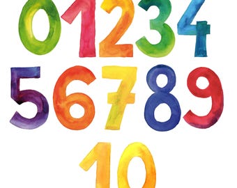 Watercolor Numbers Clipart, Eric Carle Style (Digital Download)
