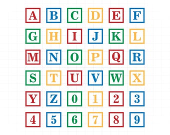 Alfabetsblock SVG-filer | Skärfiler för byggklossar | Bokstavsblock A-Ö 0-9 SVG-vektorfiler | Baby ABC-blockvektor