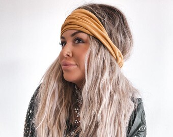 MUSTARD SCRUNCH HEADBAND, Extra Wide Headband, Turban Jersey Headband, Boho Headband, Boho head wrap (women, teen girls)