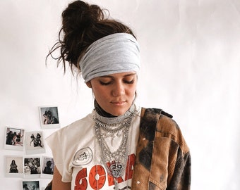 GRAUES SCRUNCH STIRNBAND, Extra breites Stirnband, Turban Stirnband, Extra breites Jersey Stirnband, Boho Stirnband, Boho Stirnband (Frauen, Teenager Mädchen)