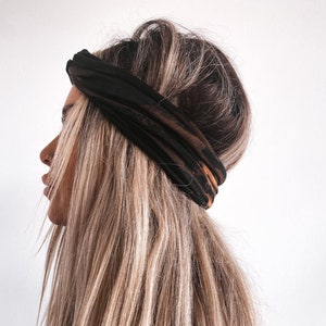 BLEACHED BLACK HEADBAND, Extra Wide Headband, Turban Jersey Headband, Boho Headband, Boho head wrap (women, teen girls)
