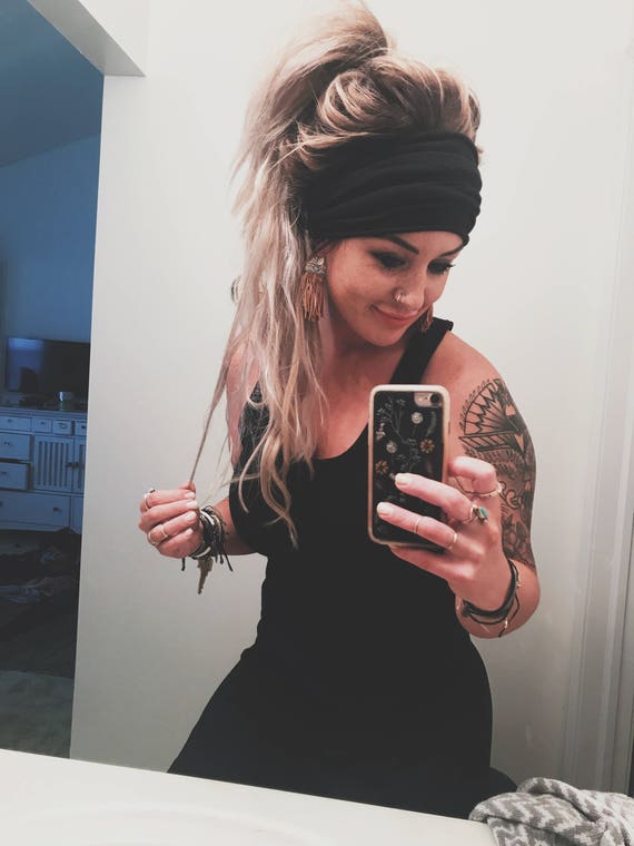 Black Scrunch Headband Extra Wide Headband Turban Headband Etsy