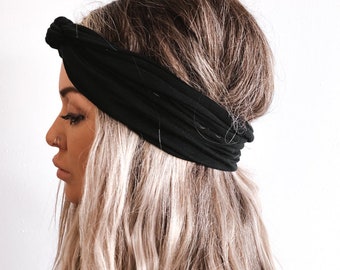 BLACK SCRUNCH HEADBAND, Extra Wide Headband, Turban Headband, Extra Wide Jersey Headband, Boho Headband, Boho head wrap (women, teen girls)
