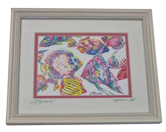 Impression d'art Sherri Reeve encadrée, excellents poissons tropicaux multicolores Maui 98