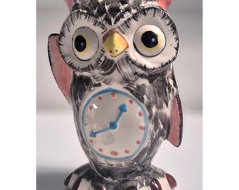 Style vintage hibou tirelire en céramique cadran peint à la main noir blanc rose