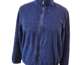 Veste de survêtement en velours bleu royal vintage des années 90 Norsport pour femmes, moyenne