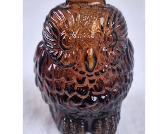 Vintage Wise Old Owl, banque en verre ambré, fabriqué au Canada, figurine de collection