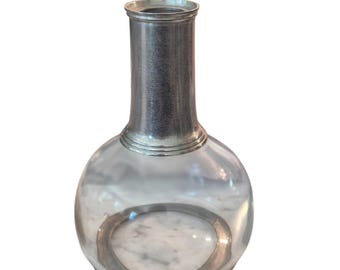 Danish MCM‑Style Glass Decanter Pewter Trim Round Marked 95 – Excellent