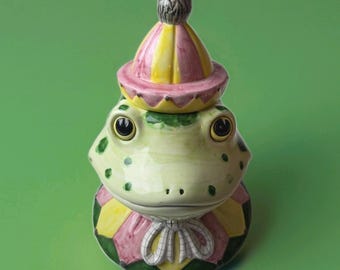 Boîte à biscuits/boîte à biscuits Kelly Rightsell Essex Collection Portugal en céramique grenouille clown en céramique