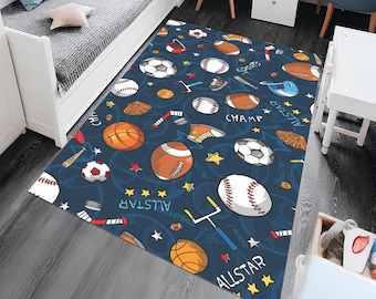 Tappeto lavabile sportivo, tappeto con palline sportive, tappeto da baseball, tappeto da calcio, tappeto da basket, tappeto per cameretta dei bambini, tappeto per cameretta sportiva