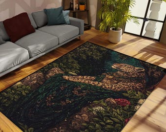 Leopard Print Nonslip Rug, Washable Jungle Safari Area Rug, Exotic Jungle Decor For Living Room, Wildlife Gift Carpet