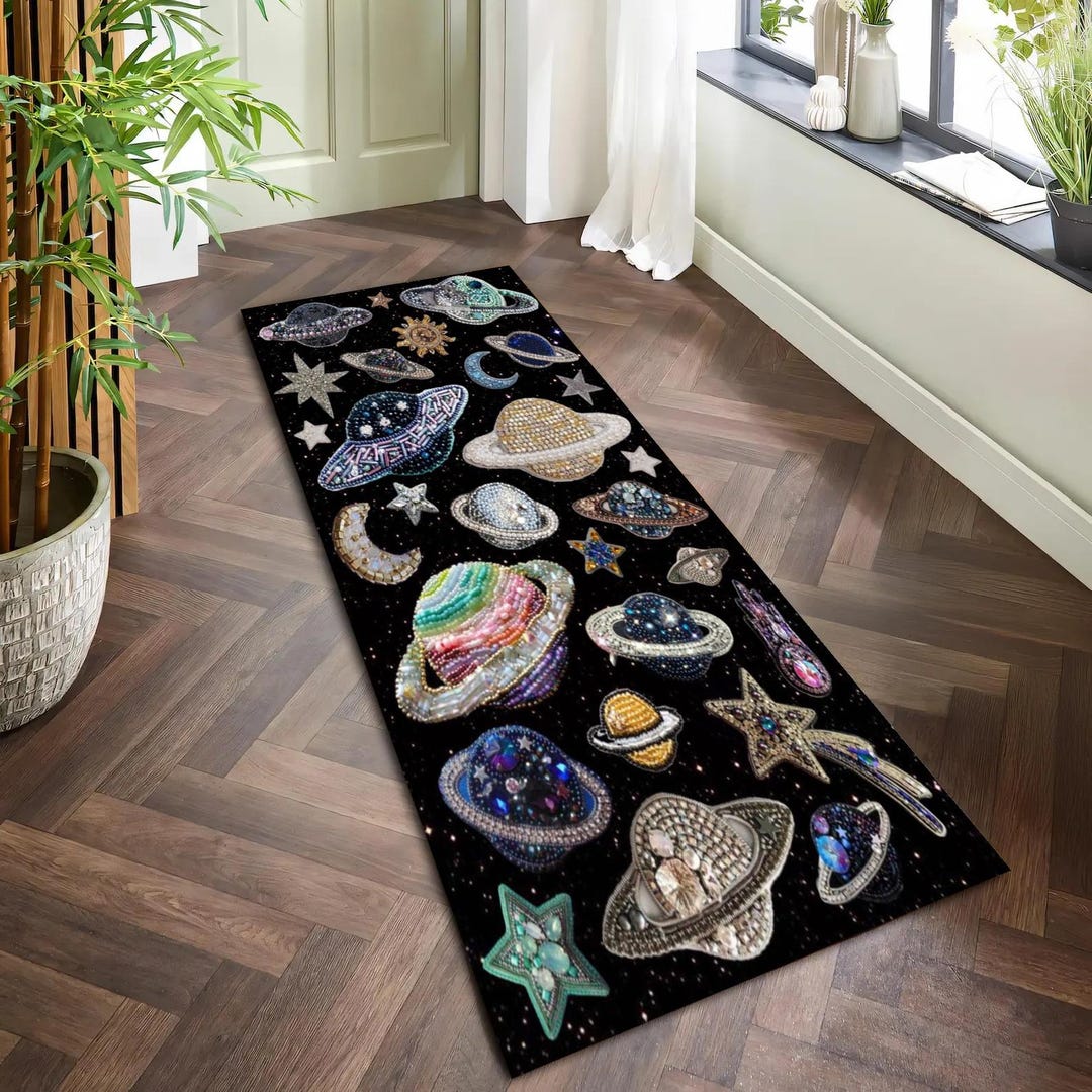 Galaxy Planets Runner Rug, Space Theme Washable Non Slip Hallway Rug ...