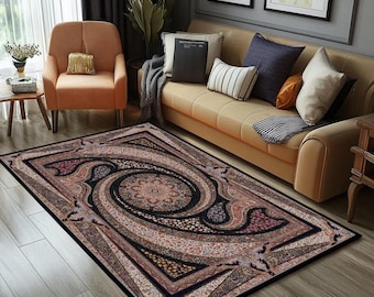Vintage Persischer Wirbel Teppich, Orientalischer Medaillon Teppich, Klassischer Wohnzimmer Teppich, Traditionelles Wohndekor, Eleganter Bodenteppich
